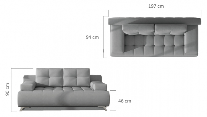 Canapea extensibila OSLO, stofa gri, cu lada depozitare, 197x94x90, ext.194x144cm [5]