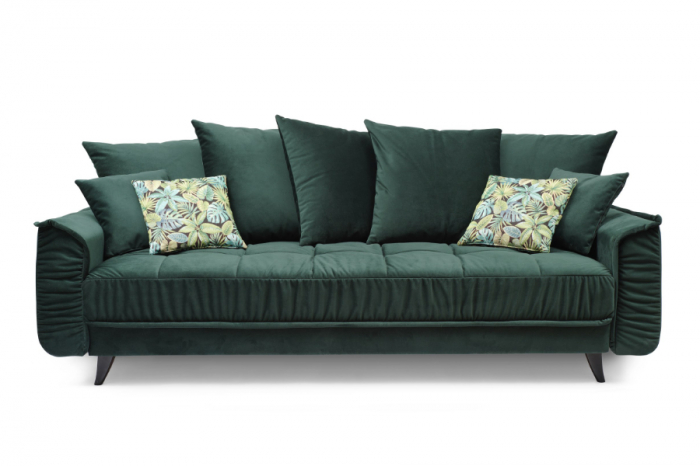 Canapea FLAM 3 locuri extensibila cu functie dormit, relaxare si depozitare, stofa verde, 240x120x86, ext.203x165cm [1]