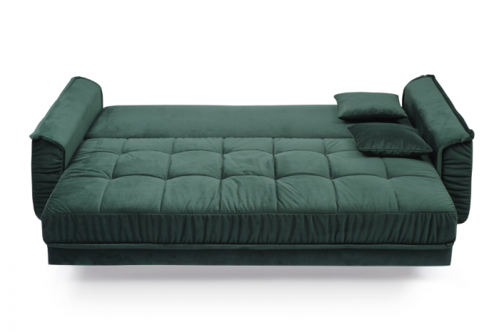 Canapea FLAM 3 locuri extensibila cu functie dormit, relaxare si depozitare, stofa verde, 240x120x86, ext.203x165cm [2]