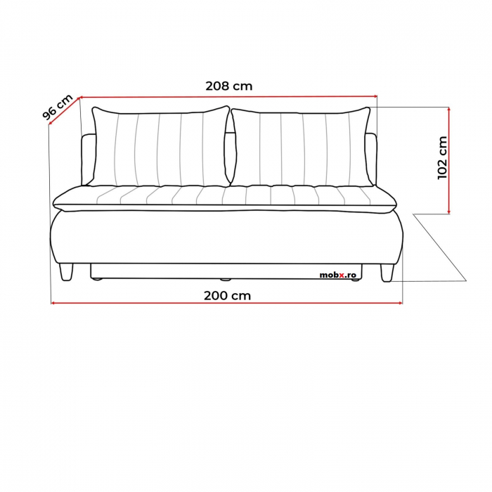 Canapea HARRY, 3 locuri extensibila cu functie de somn, relaxare si depozitare, stofa gri Bonn 91 , 208x96x102, ext.200x160cm [7]