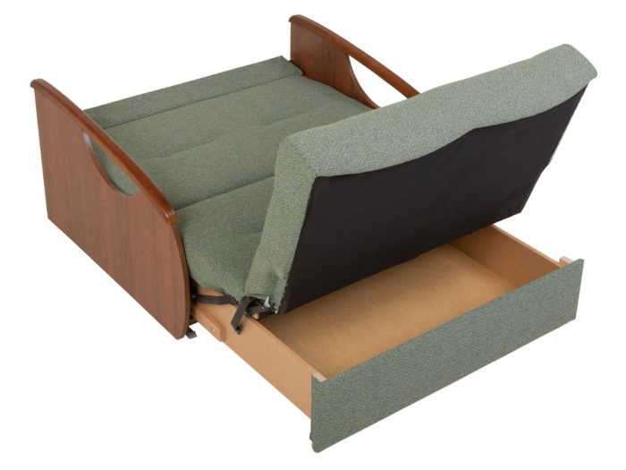 Canapea IDA, 2 locuri extensibila cu functie somn, relaxare si depozitare, stofa verde si brate nuc, (L/ad./h) 117x104x84, ext.109x192 cm.117 [5]