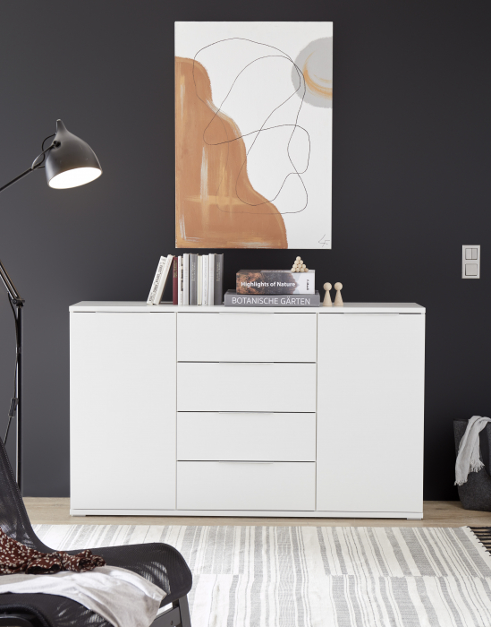 CAPRI, Comoda alba 150, 2 usi 4 sertare, (Lxadxh) ca.150x38x90 cm. [3]