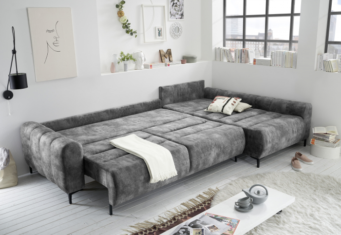 Coltar Living extensibil functie somn CORK 2F.REC, dreapta, stofa gri infinity 15 grey. [5]