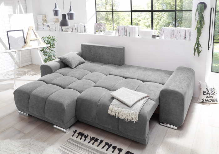 Coltar Living extensibil functie somn PACO, stofa gri inchis, universal, 264x186x93 cm. [2]