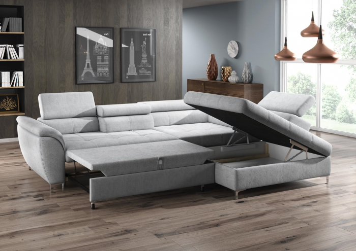 Coltar extensibil TEMPO 2FL-E-OTKR, dreapta, stofa gri, 290x215x77(94), ext.220x138cm. [4]