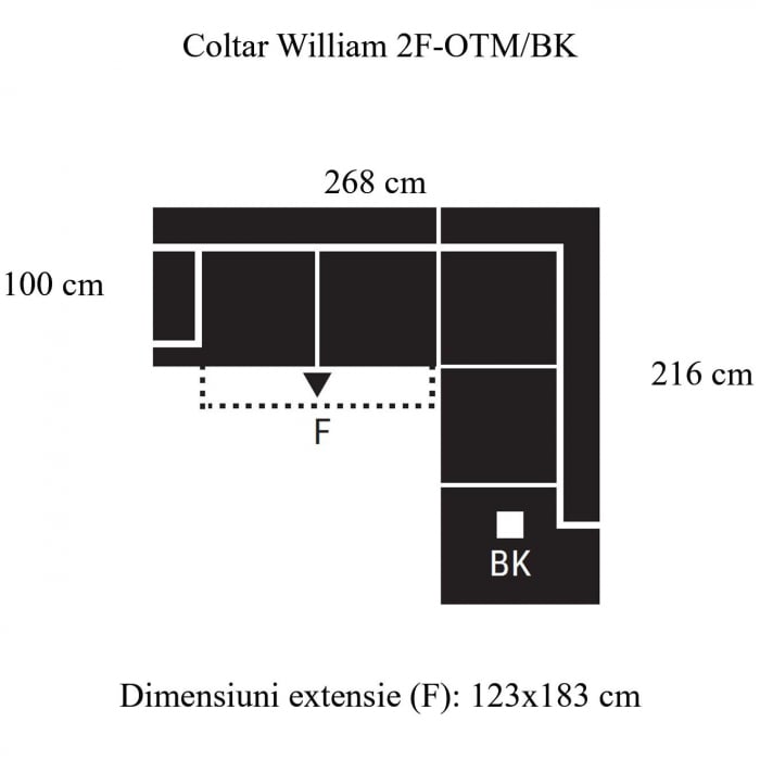 Coltar extensibil WILLIAM 2F-OTM/BK, stofa F003 maro deschis, dreapta, 268x216x87, ext.183x123cm. [5]
