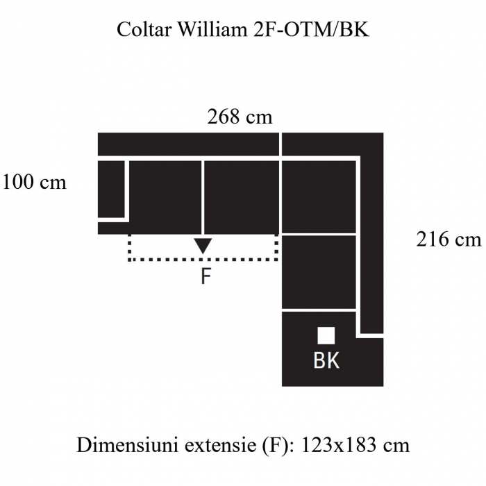 Coltar Living extensibil WILLIAM 2F-OTM/BK, stofa G003 gri antracit, dreapta, 268x216x87, ext.183x123cm. [13]