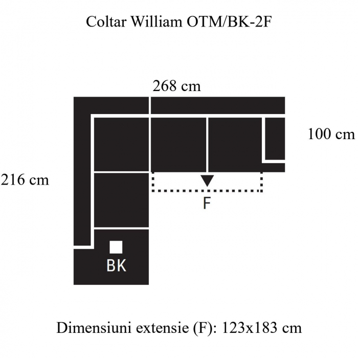 Coltar Living extensibil WILLIAM OTM/BK-2F, stofa G003 gri antracit,stanga, 268x216x87, ext.183x123cm. [13]