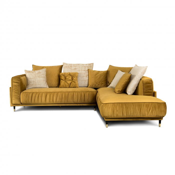 Coltar Living BELLISA Set-2, structura fixa cu functie relaxare, dreapta, stofa auriu Piano 23, 295x250x104cm [1]