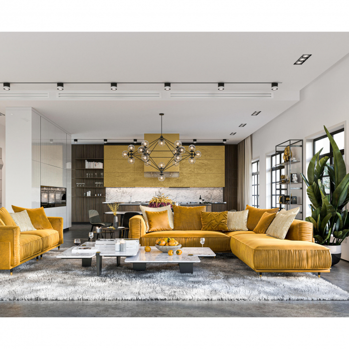 Coltar Living BE Set-2, structura fixa cu functie relaxare, stanga, stofa auriu Piano 23, 295x250x104cm [5]