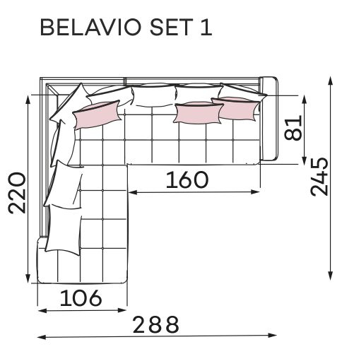 Coltar Living BELAVIO Set-2, structura fixa cu functie relaxare, dreapta, stofa blue Monolit 77, 288x210x(71-92)cm [22]