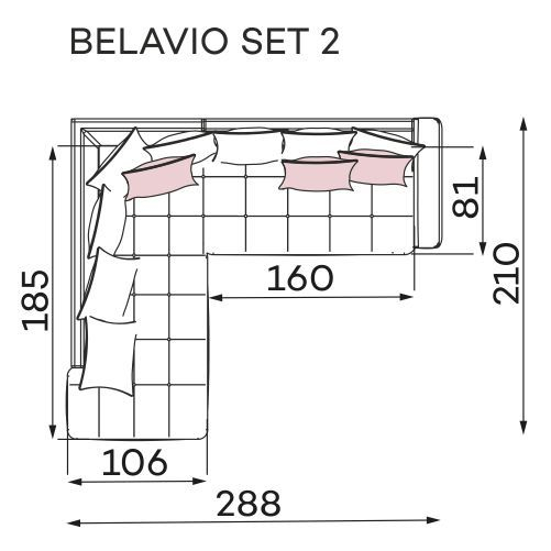 Coltar Living BELAVIO Set-2, structura fixa cu functie relaxare, dreapta, stofa blue Monolit 77, 288x210x(71-92)cm [9]