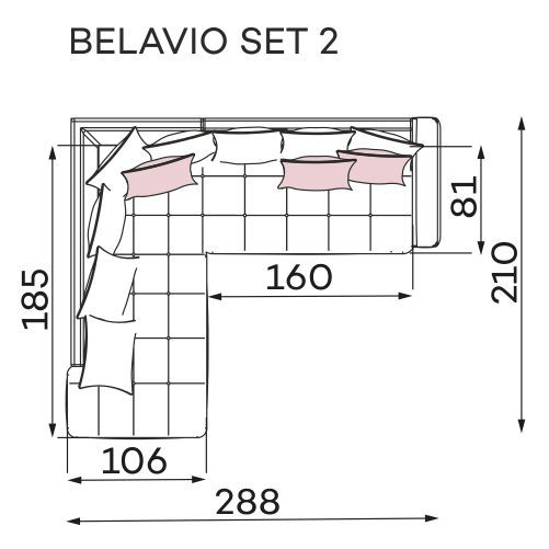 Coltar Living BELAVIO Set-2, structura fixa cu functie relaxare, stanga, stofa blue Monolit 77, 288x210x(71-92)cm [9]