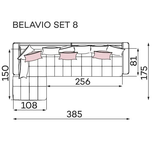 Coltar Living BELAVIO Set-2, structura fixa cu functie relaxare, stanga, stofa blue Monolit 77, 288x210x(71-92)cm [28]