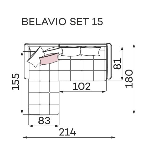 Coltar Living BELAVIO Set-2, structura fixa cu functie relaxare, stanga, stofa blue Monolit 77, 288x210x(71-92)cm [35]