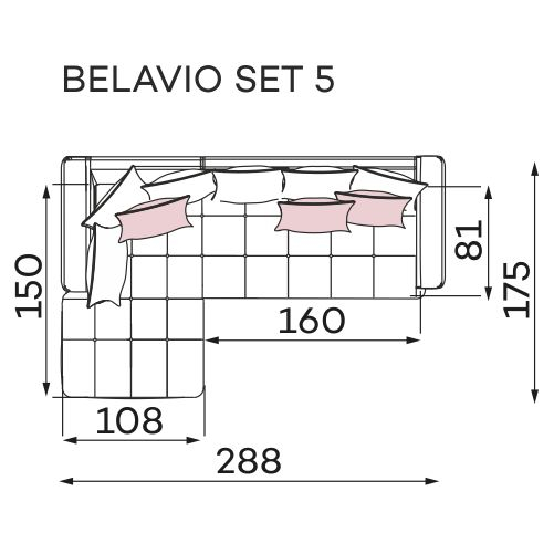 Coltar Living BELAVIO Set-2, structura fixa cu functie relaxare, stanga, stofa blue Monolit 77, 288x210x(71-92)cm [25]