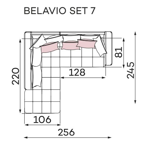 Coltar Living BELAVIO Set-2, structura fixa cu functie relaxare, stanga, stofa blue Monolit 77, 288x210x(71-92)cm [27]