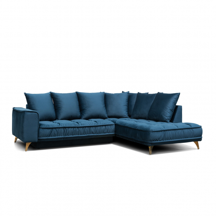 Coltar Living BELAVIO Set-3, extensibil cu functie relaxare si depozitare, dreapta, stofa blue Monolit 77, 262x185x(71-92), ext.214x130cm [2]