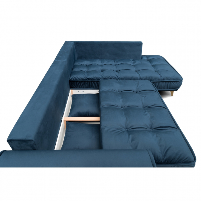 Coltar Living BELAVIO Set-3, extensibil cu functie relaxare si depozitare, dreapta, stofa blue Monolit 77, 262x185x(71-92), ext.214x130cm [4]