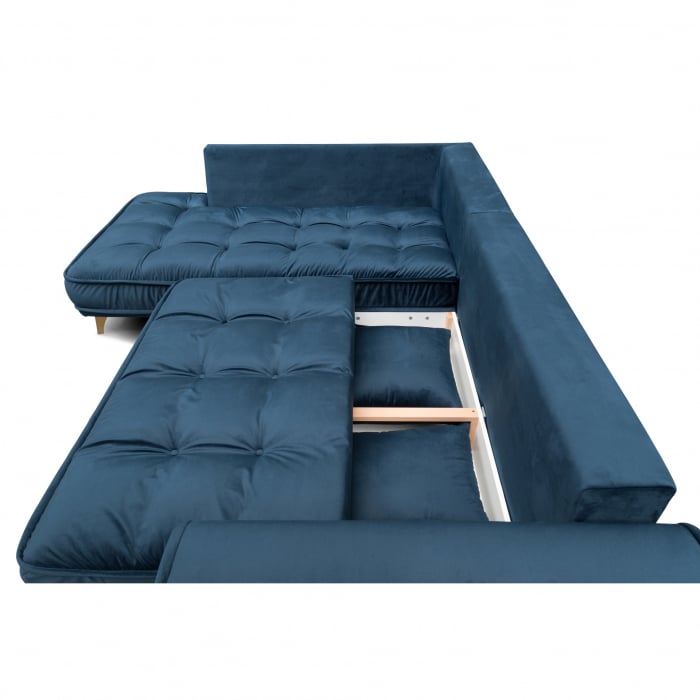 Coltar Living BELAVIO Set-3, extensibil cu functie relaxare si depozitare, stanga, stofa blue Monolit 77, 262x185x(71-92), ext.214x130cm [4]