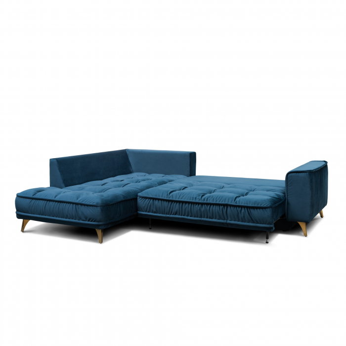 Coltar Living BELAVIO Set-3, extensibil cu functie relaxare si depozitare, stanga, stofa blue Monolit 77, 262x185x(71-92), ext.214x130cm [3]