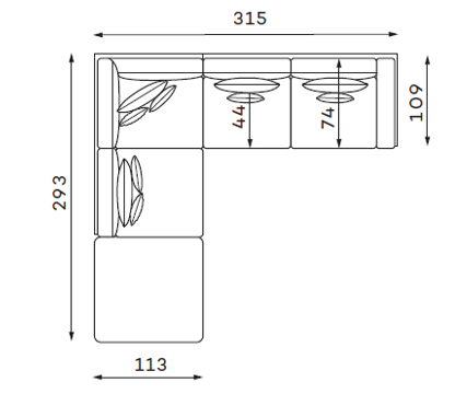 Coltar Living BELLISA Set-1, structura fixa cu functie relaxare, dreapta, stofa gri Piano 14, 315x293x104cm [2]