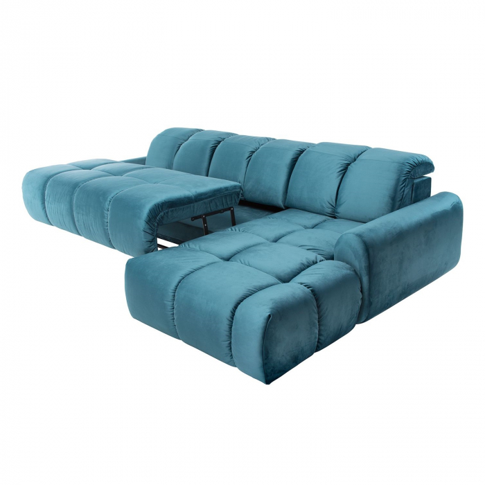 Coltar Living BULLET, extensibil cu functie relaxare si depozitare, dreapta, stofa turquise Velvet 659, 294x194x(80-102), ext.240x137cm [10]