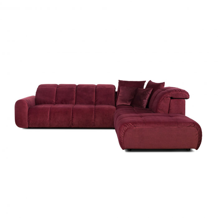 Coltar Living BULLET Set-1, structura fixa cu functie relaxare, dreapta, stofa rosu Velvet 663 , 297x279x(80-102)cm [2]