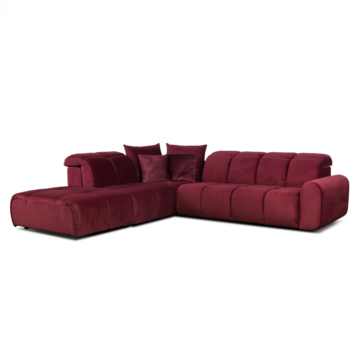 Coltar Living BULLET Set-1, structura fixa cu functie relaxare, stanga, stofa rosu Velvet 663 , 279x279x(80-102)cm [1]
