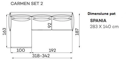 Coltar Living CARMEN Set-2, extensibil cu functie relaxare si depozitare, dreapta, stofa maro Tarim 6, (318-342)x187x101, ext.283x140cm [6]