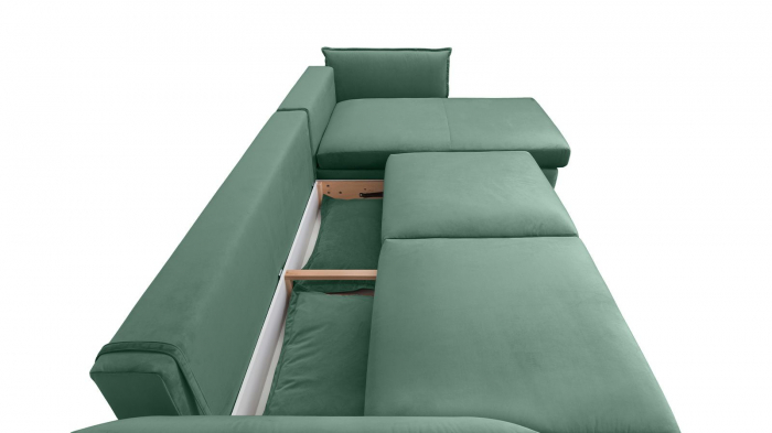 Coltar Living CARMEN Set-2, extensibil cu functie relaxare si depozitare, dreapta, stofa Mint Piano 09, (318-342)x187x101, ext.283x140cm [4]