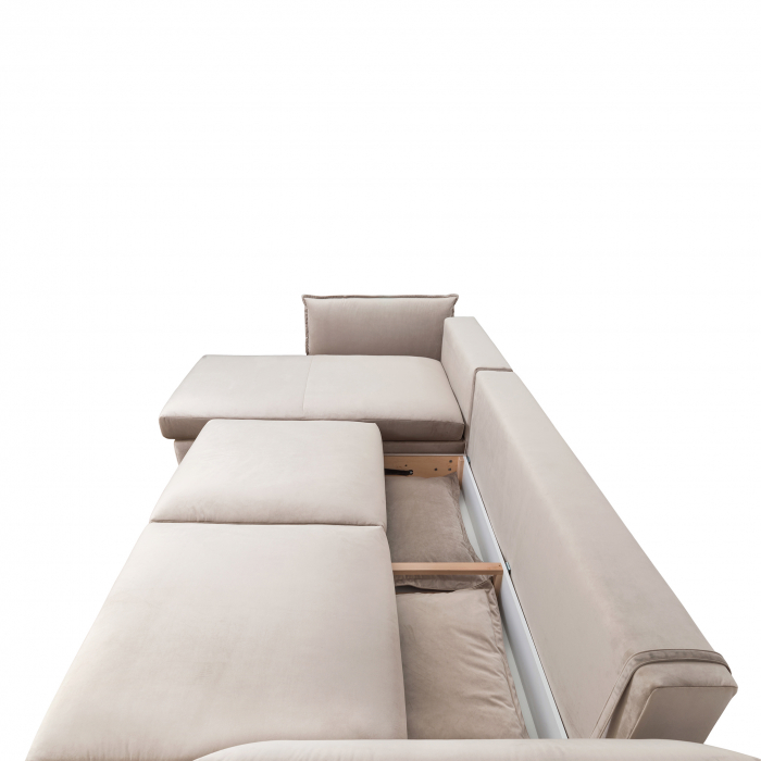 Coltar Living CARMEN Set-2, extensibil cu functie relaxare si depozitare, stanga, stofa beige Piano 04, (318-342)x187x101, ext.283x140cm [4]