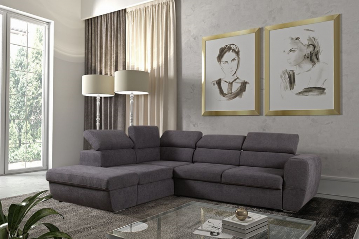 Coltar Living extensibil cu functie somn EMPORIO LUX, stanga, stofa gri Hammer15, 282x236x75(96), ext.206x140cm [7]