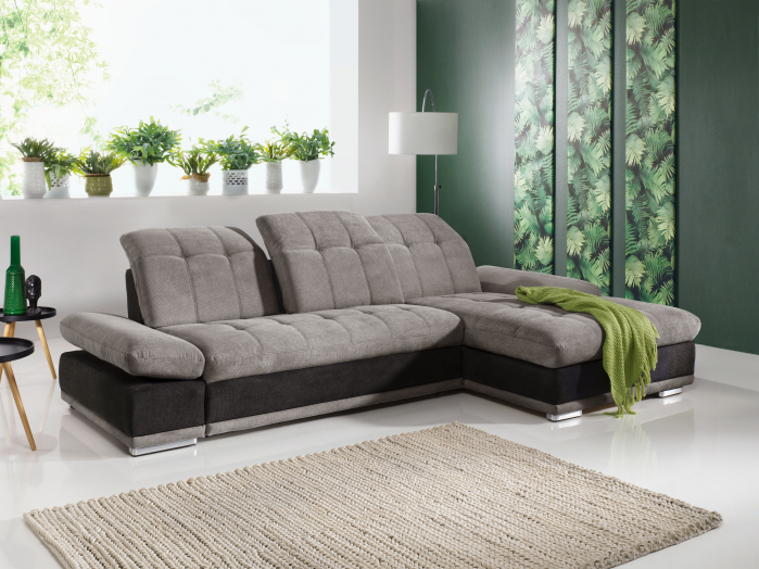 Coltar Living extensibil cu functie somn HOLIDAY 3F-REC/BK, dreapta, stofa gri/negru, 302x190x86(102), ext.230x132cm [4]