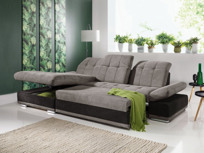 Coltar Living extensibil cu functie somn HOLIDAY REC/BK-3F, stanga, stofa gri/negru, 302x190x86(102), ext.230x132cm [2]