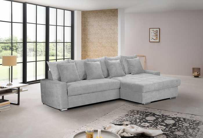 Coltar Living extensibil cu functie somn MM272 SALVADOR 2F-REC/BK BREIT INK, dreapta, stofa gri deschis R464, 293x164x72(89), ext.245x138cm [3]