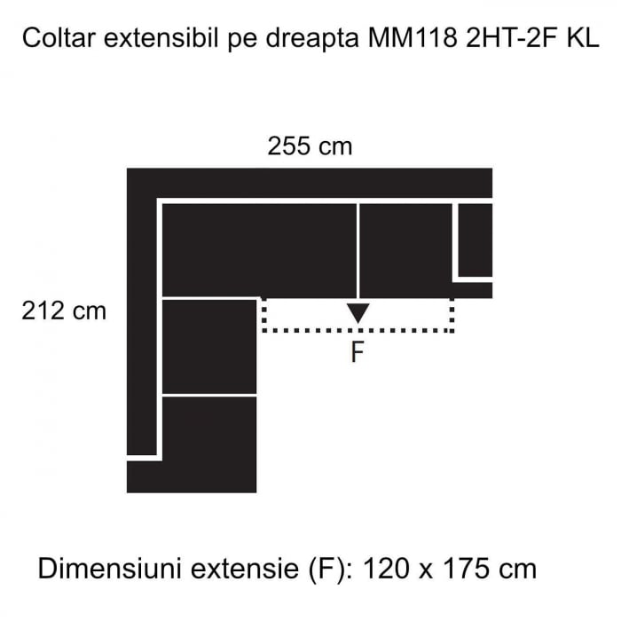 Coltar Living extensibil cu functie somn MM118 ESTELLE 2HT KL-2F, stanga, stofa blue dark R452, 255x213x74(88), ext.175x120cm [4]