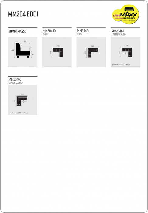 Coltar Cotta Minimaxx, MM204 EDDI 2F-OTM/BK KLEIN, dreapta, pentru living, extensibil cu functie somn, stofa gri stone F001, 248x213x73(89), ext.200x140cm [6]