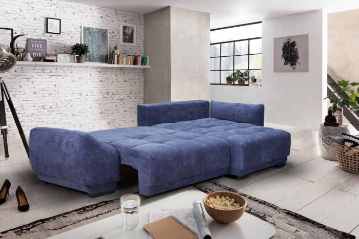 Coltar Living extensibil cu functie somn MM358 RUMBA 1,5DL-REC, dreapta, stofa blue  G705, 269x169x66(87), ext.208x130cm [2]