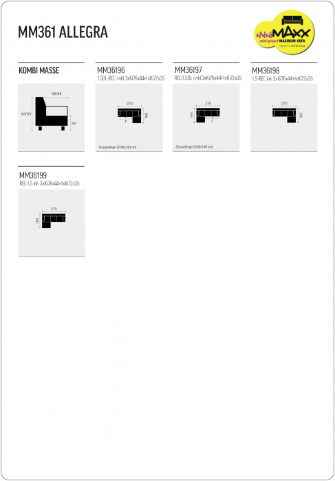Coltar Living extensibil cu functie somn MM361 ALLEGRA REC-1,5DL, stanga, stofa charcoal  G004, 270x169x68(88), ext.208x130cm [4]