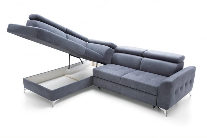 Coltar Living extensibil cu functie somn NAPOLI, stanga, stofa gri letto 99, 268x(201/98)x(77-93), ext.201x130cm [6]