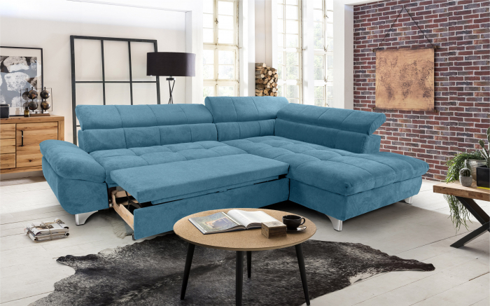Coltar Living extensibil, functie somn GEMINI 3F-OTM,dreapta, stofa azure F011, 312x231x97, ext.228x127cm. [2]