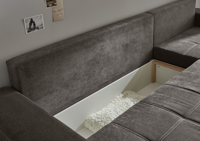 Coltar Living LEYLA, extensibil cu functie somn, dreapta, stofa gri Uran 09 stone, 293x189x90, ext.234x132cm [6]