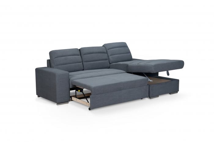 Coltar Living MM292 LILLE 2F-REC/BK INK, extensibil cu functie somn si depozitare, dreapta, stofa gri R464, 251x158x(73-91), ext.195x114cm [3]