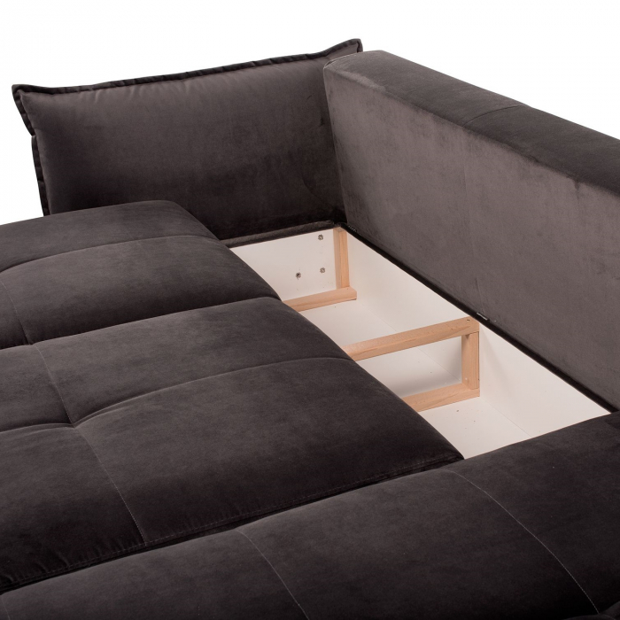 Coltar Living STAR, extensibil cu functie somn, relaxare si depozitare, dreapta, stofa maro Piano 16, (303-325)x186x100, ext.270x140cm [7]