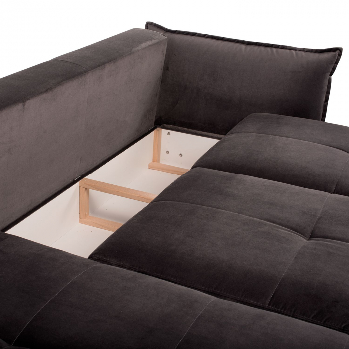 Coltar Living STAR, extensibil cu functie somn, relaxare si depozitare, stanga, stofa maro Piano 16, (303-325)x186x100, ext.270x140cm [7]