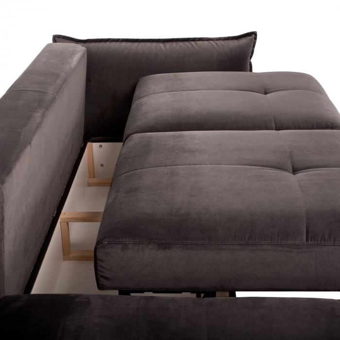 Coltar Living STAR, extensibil cu functie somn, relaxare si depozitare, stanga, stofa maro Piano 16, (303-325)x186x100, ext.270x140cm [6]