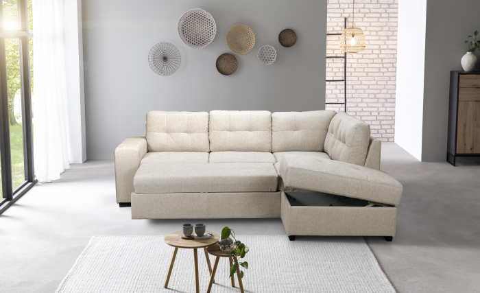 Coltar MM289 PIANO 2F-OTM/BK KL pentru living, dreapta, extensibil cu functie somn, stofa beige G008, 248x213x(73-89), ext.200x138cm [4]