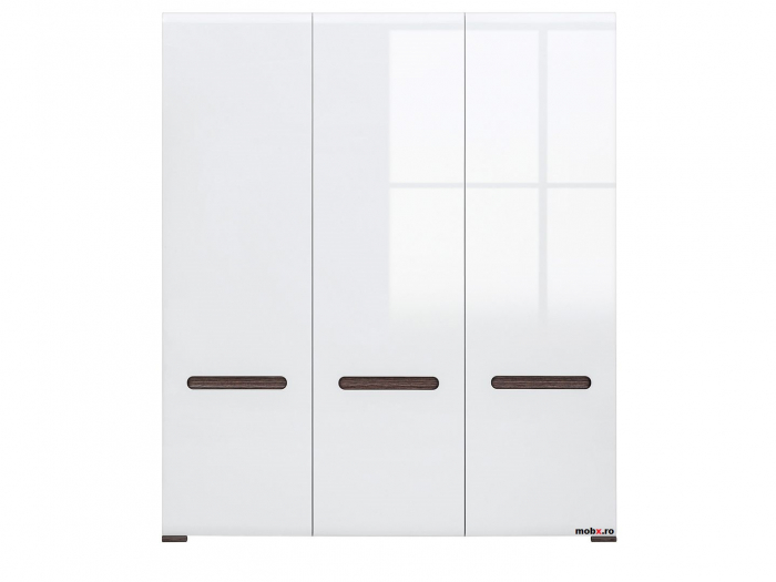 Dormitor AZTECA Set-A, (dulap 3U 180 + pat 160 + 2 noptiere 2S) culoare alb lucios. [2]