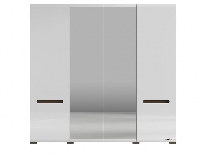 Dormitor AZTECA Set-B, (dulap 4U 220 + pat 160 + 2 noptiere 2S) culoare alb lucios. [2]